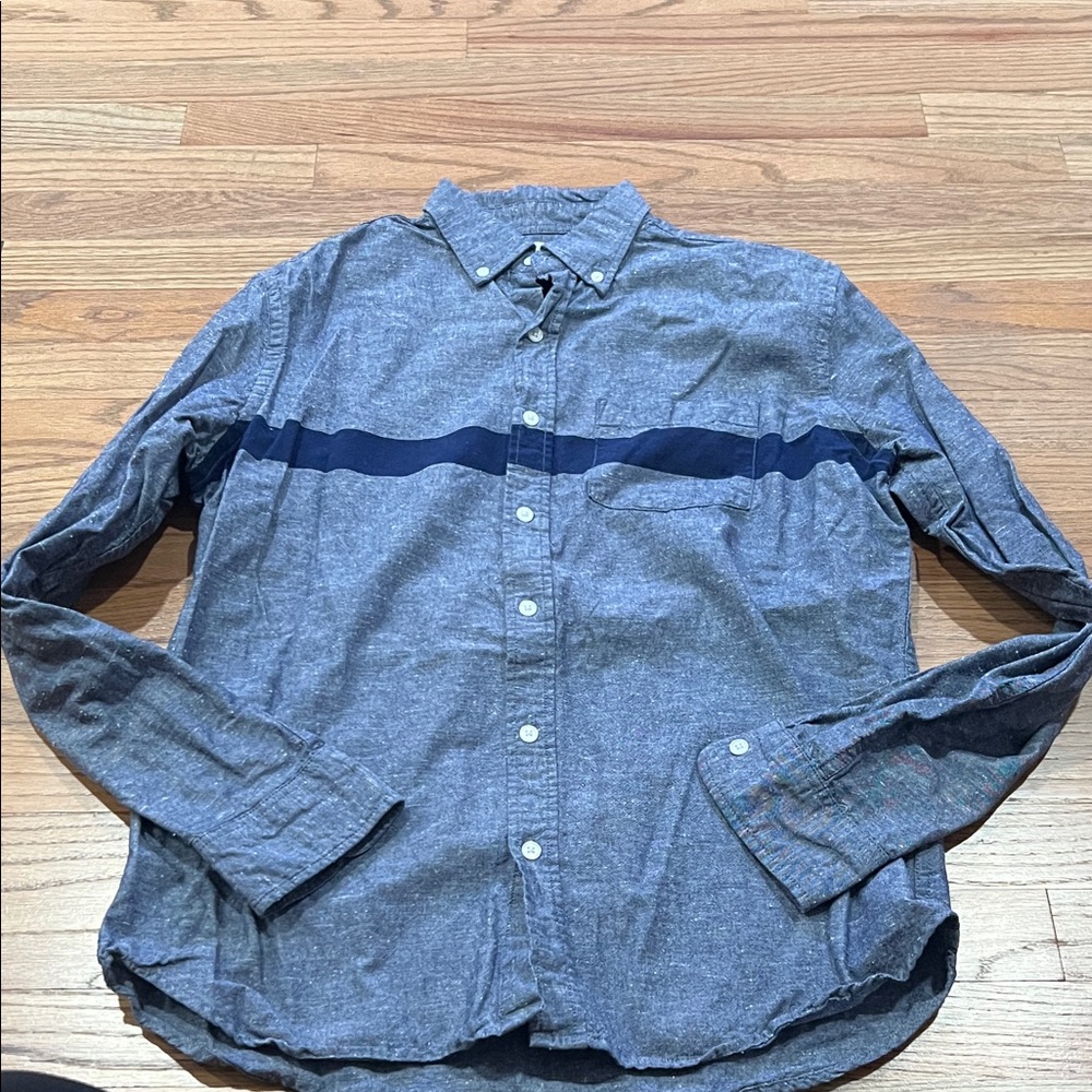 Old Navy Blue Button-Down Shirt with Navy Horizontal Stripe